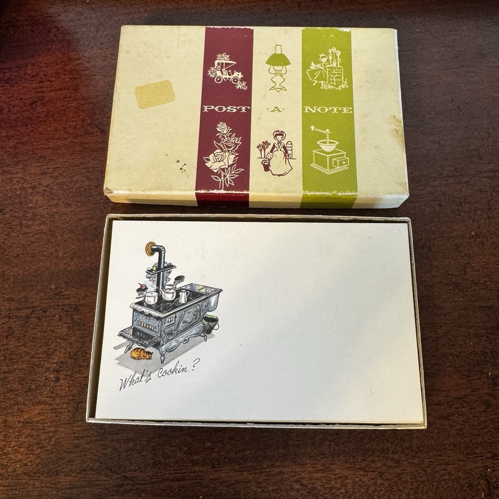 Vintage "Here's What Cookin" Recipe Cards W/ Box. 5.5"x3.5" Postcards Post Notes